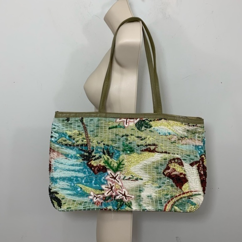 Christy sequin beaded tote shoulder bag tropical
